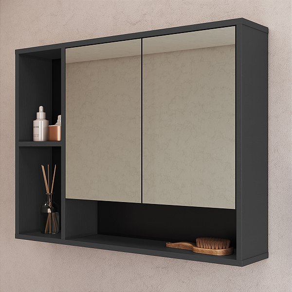 Armário Aéreo Banheiro Bari 80cm com Espelho 1 Porta 3 Prateleiras