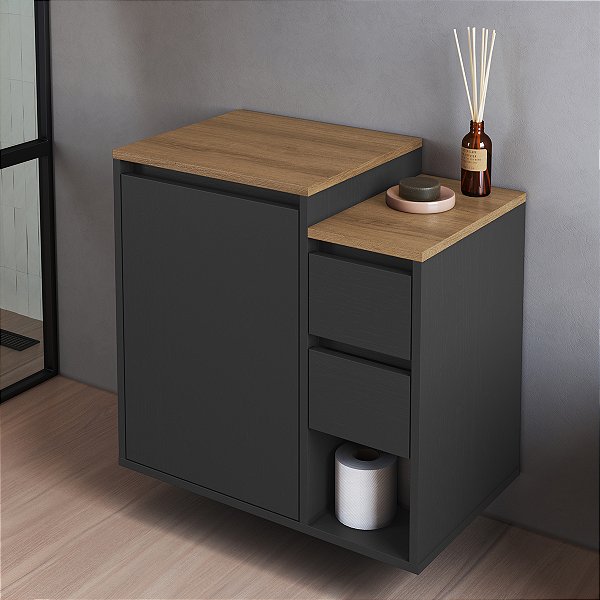Gabinete Suspenso para Banheiro Bahamas 60cm 1 Porta 2 Gavetas