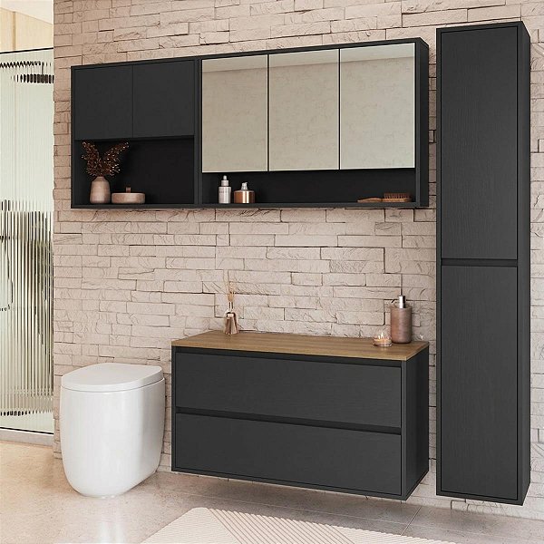 Conjunto Suspenso Banheiro Gabinete e Espelheira Berlin 176,6cm