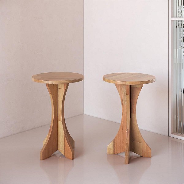 Conjunto 2 Banquetas Redondas Madeira Maciça Geovani
