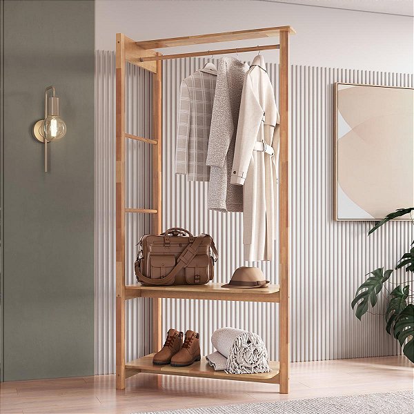 Guarda-Roupas Closet 100x210cm Madeira Maciça 2 Prateleiras Vercelli