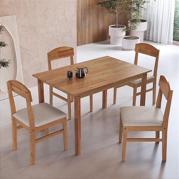 Conjunto Mesa de Jantar Retangular 120cm 4 Cadeiras Madeira Maciça