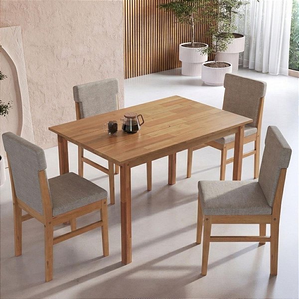 Conjunto Mesa de Jantar Retangular 120cm 4 Cadeiras Madeira Estofadas