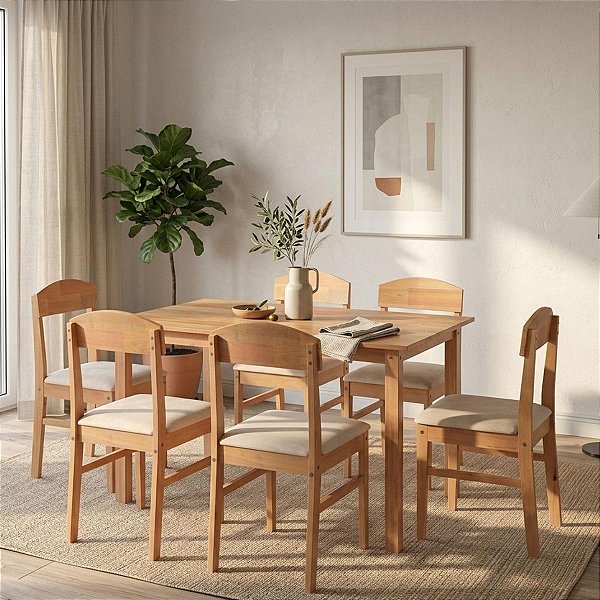 Conjunto de Jantar Mesa Retangular 160cm 6 Cadeiras Madeira Maciça