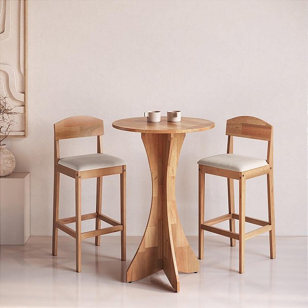 Conjunto Mesa Bistrô 60cm Alta 2 Banquetas Madeira Capri