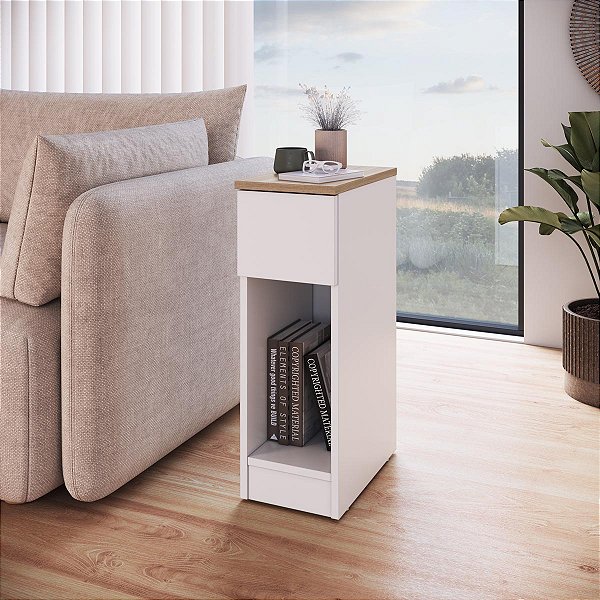 Mesa Lateral ou de Cabeceira 20cm Nicho e Gaveta Linea