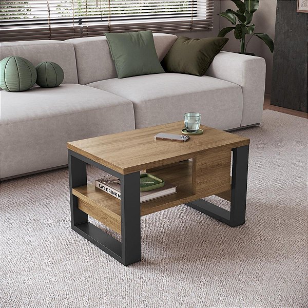Mesa de Centro 67,5cm Estilo Industrial 1 Prateleira