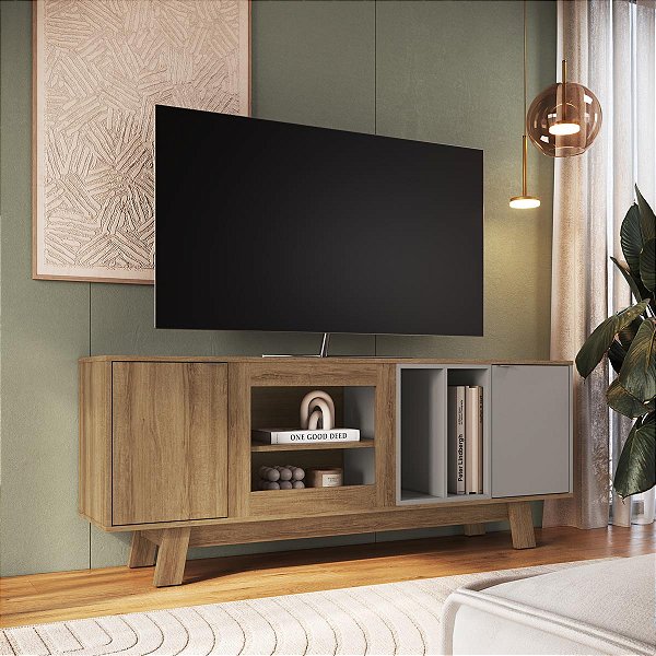 Rack para Tv 162cm até 65 Polegadas 2 Prateleiras 2 Portas 4 Nichos