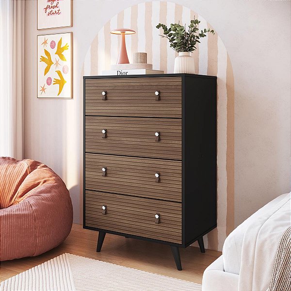 Cômoda para Quarto Retrô 69cm 4 Gavetas