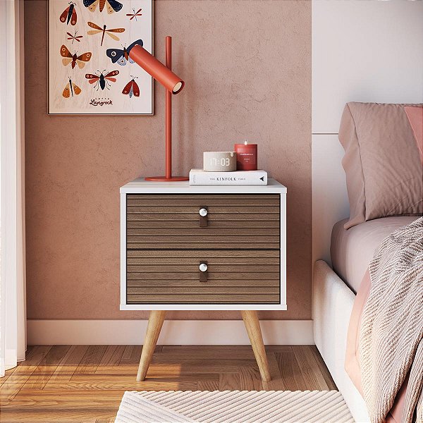 Mesa de Cabeceira Retrô 45cm 2 Gavetas