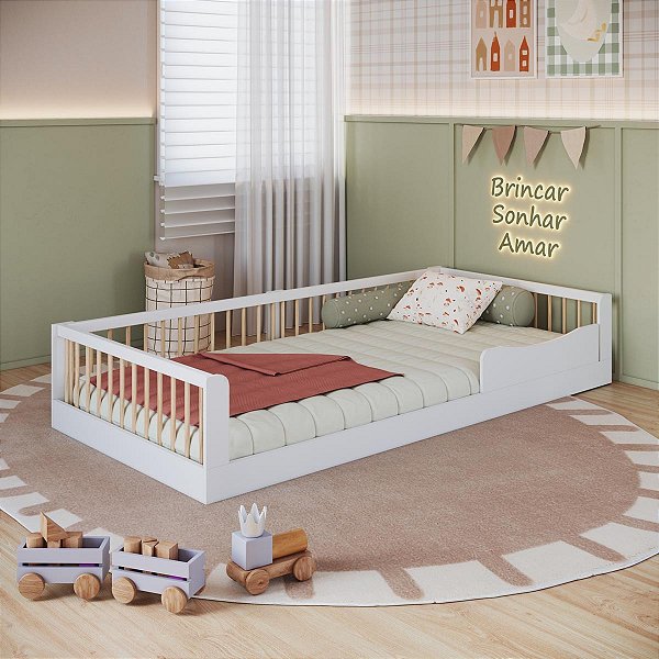 Cama Infantil Solteiro Montessoriana com Protetor 198x95cm