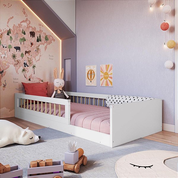 Cama Montessoriana 84,9x194cm Linha Affetto de Solteiro com Protetor