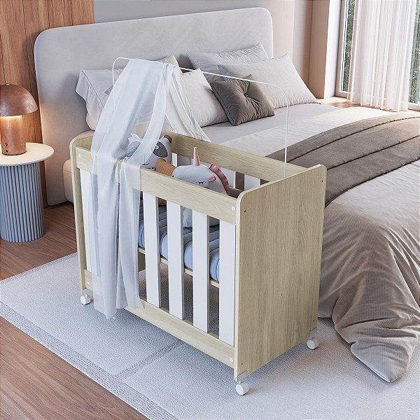 Mini Berço 4 em 1 Evolutivo 45x90,6cm com Suporte Mosquiteiro