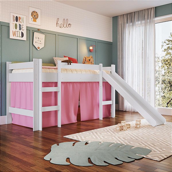 Cama Elevada 202x210cm com Escorregador e Cortina