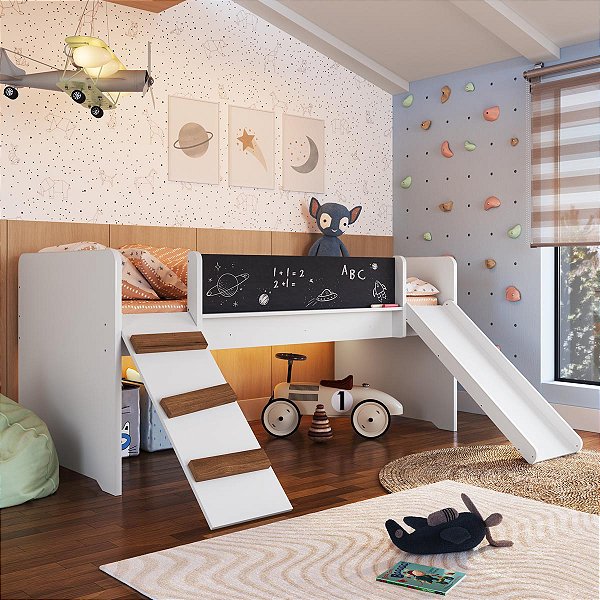 Cama Playground 195x210cm com Escorregador e Rampa