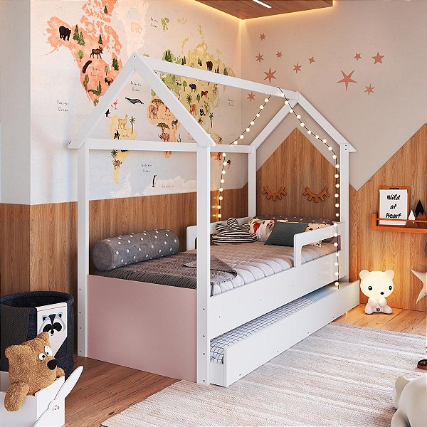 Cama Infantil Montessoriana 201x95cm com Cama Auxiliar