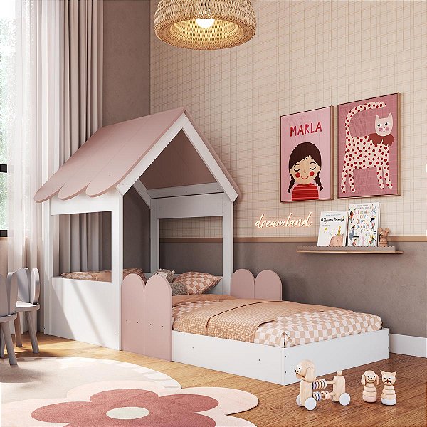 Cama Montessoriana Casinha 108x197,2cm Protetores Laterais Móveis