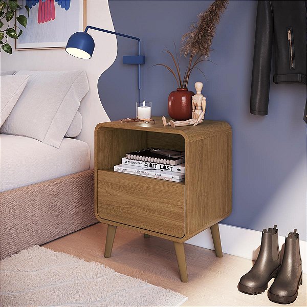 Mesa de Cabeceira Linha Curve 47x36cm 1 Gaveta com Cantos Arredondados