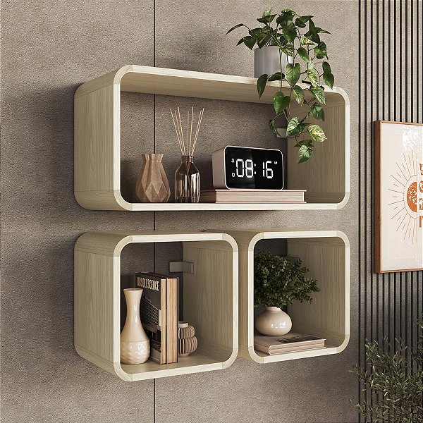 Conjunto 3 Nichos Linha Curve 62,5x24cm com Cantos Arredondados