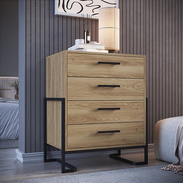 Cômoda Industrial 67x85cm 4 Gavetas com Pés em Metal