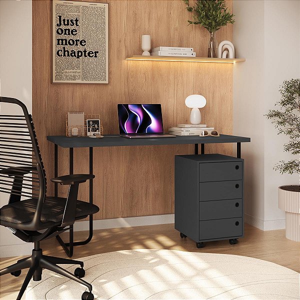 Conjunto Escritório Home Office 2 Peças Mesa 135cm e Gaveteiro 36cm
