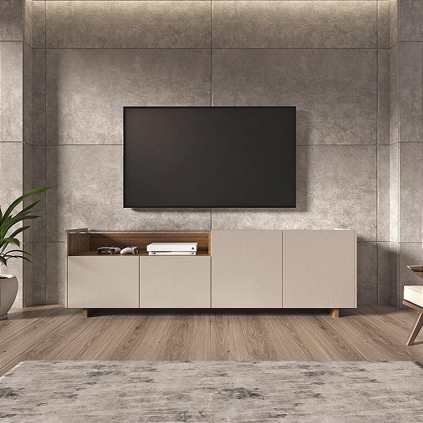 Rack para TV Até 55 Polegadas 180cm 4 Portas com Vidro