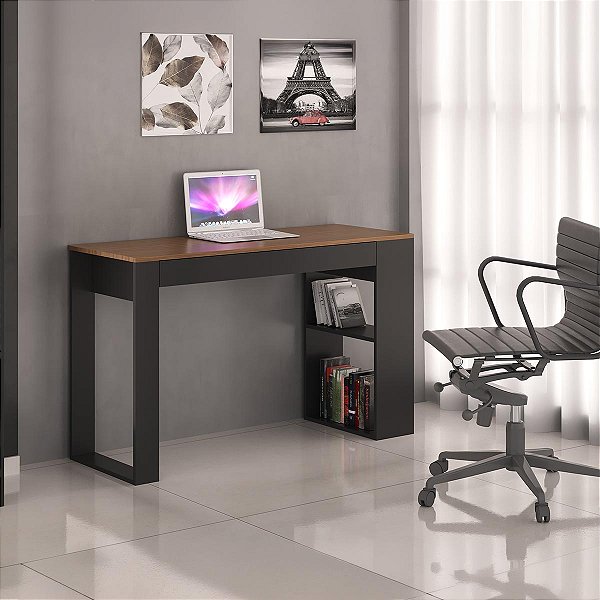 Mesa Escrivaninha Home Office 120x74cm com Gaveta e 2 Nichos