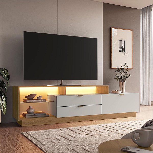 Rack TV até 55 Polegadas 200cm 2 Gavetas e Iluminação LED Urban