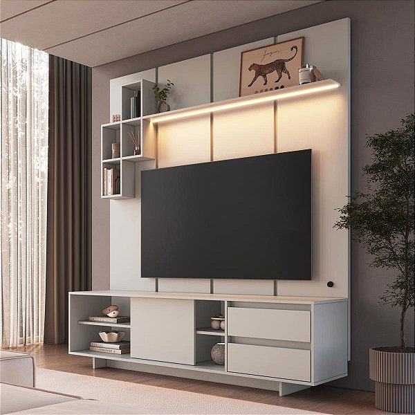 Rack com Painel para Tv até 55 Polegadas 180cm e Iluminação em LED Linea