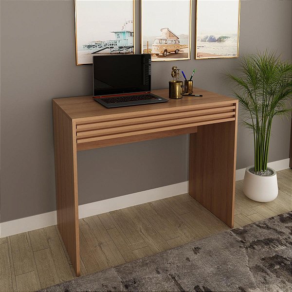 Escrivaninha em Ripado Moderna Home Office com Gaveta 90x74,5cm