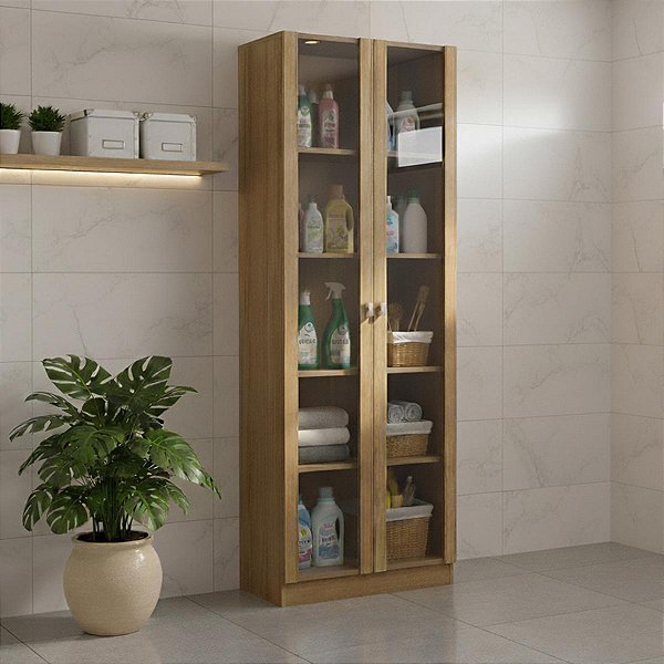 Armário Multiuso Moderno com 2 Portas de Vidro 59,8x171,5cm