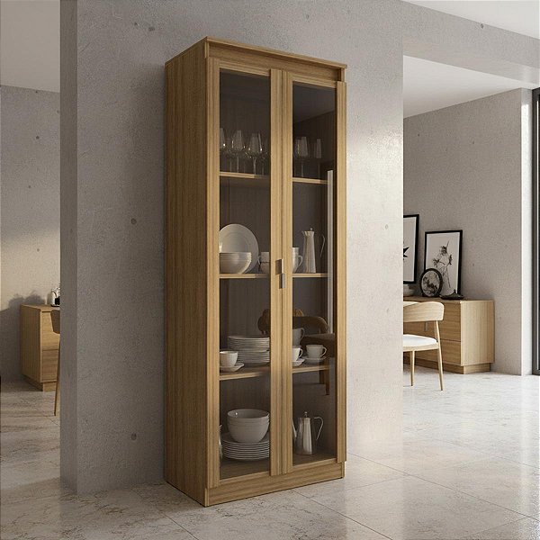 Armário Cristaleira Moderno 59,8x 171,5cm com 2 Portas de Vidro