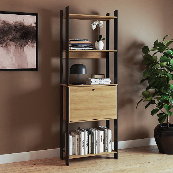 Estante para Escritório/Home Office 63x178cm com 5 Prateleiras e 1 Porta