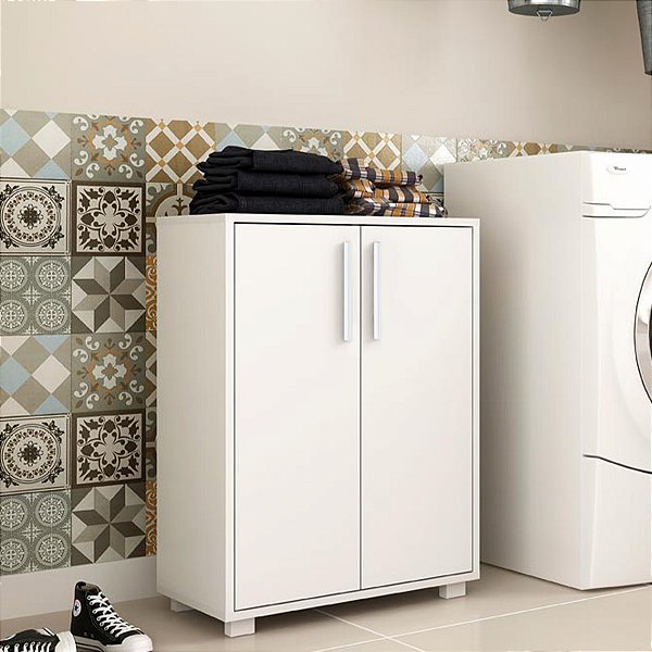 Balcão para Lavanderia 53,5x74cm com 1 Prateleira 2 Portas e 4 Pés