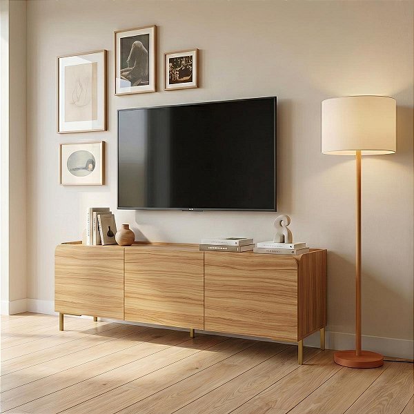 Rack para TV até 55'' Polegadas 135cm com 3 Portas e Pés Metálicos