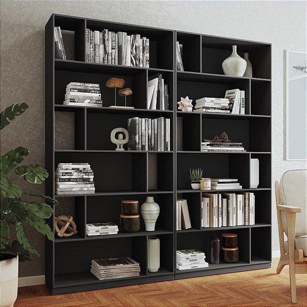 Estantes Livreiros Escritório Home Office 180x187,5cm com 24 Nichos