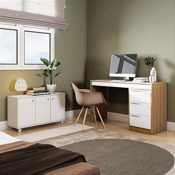Conjunto para Escritório Home Office com Escrivaninha e Balcão Organizador