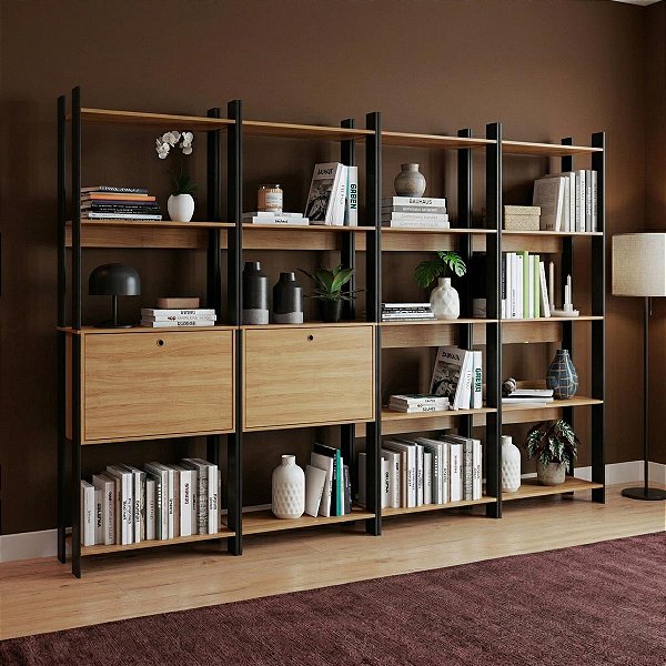 Estantes Escritório Home Office 252x178cm com 20 Prateleiras e 2 Portas