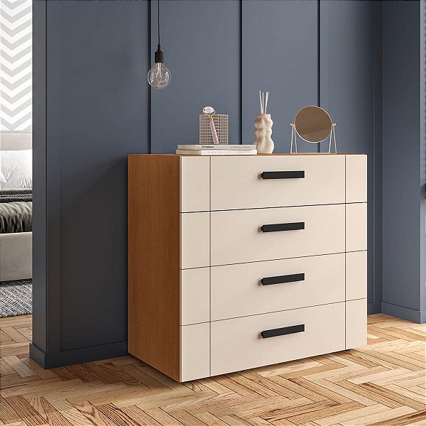 Cômoda Lisboa para Quarto 90x84cm com 4 Gavetas e 4 Pés