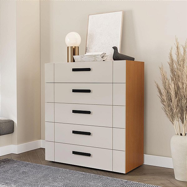Cômoda Lisboa para Quarto 90x104cm com 5 Gavetas e 4 Pés