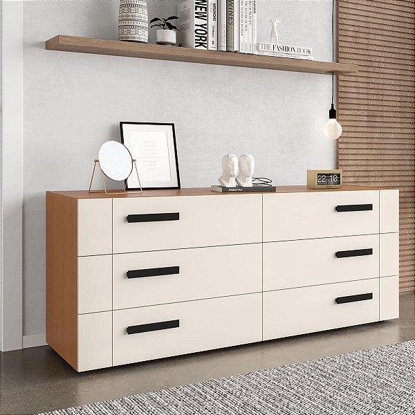 Cômoda Lisboa para Quarto 150x63cm com 6 Gavetas e 4 Pés