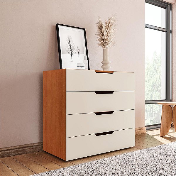 Cômoda Madri para Quarto 90x84cm com 4 Gavetas e Puxadores Embutidos