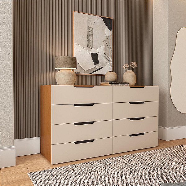 Cômoda Casal Madri Moderna para Quarto 150x84cm com 8 Gavetas