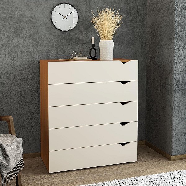 Cômoda Porto Moderna Organizadora 90x104cm com 5 Gavetas e 4 Pés
