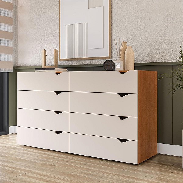 Cômoda de Casal Porto 150x84cm com 8 Gavetas e Puxadores Embutidos