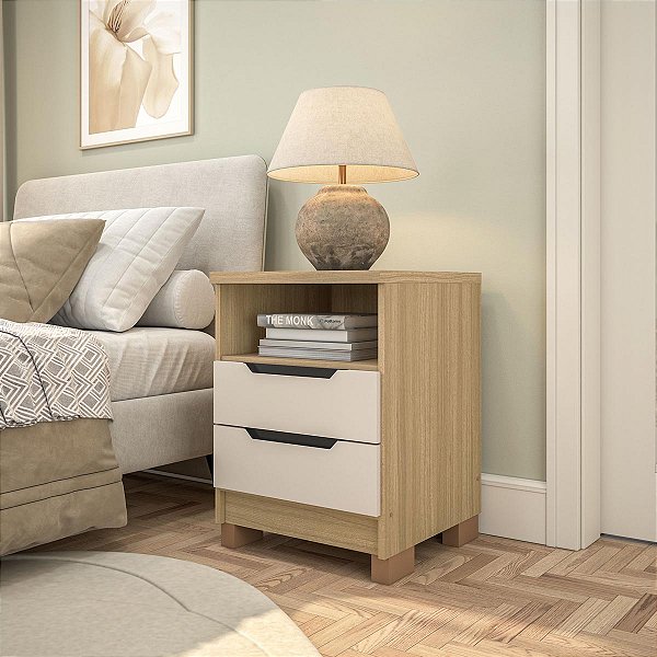Mesa de Cabeceira Barcelona em MDF 44,5x61,5cm com 2 Gavetas