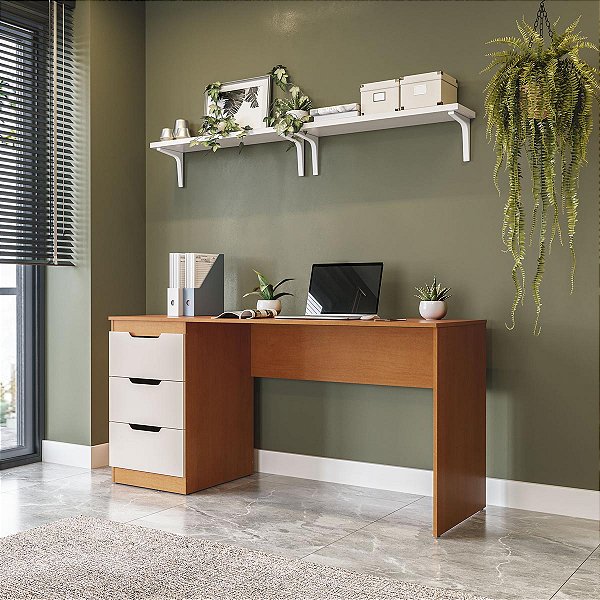 Mesa Escrivaninha Madri Escritório/Home Office 163x77cm 3 Gavetas