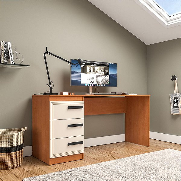 Mesa Escrivaninha Valência Escritório/Home Office 163x77cm 3 Gavetas