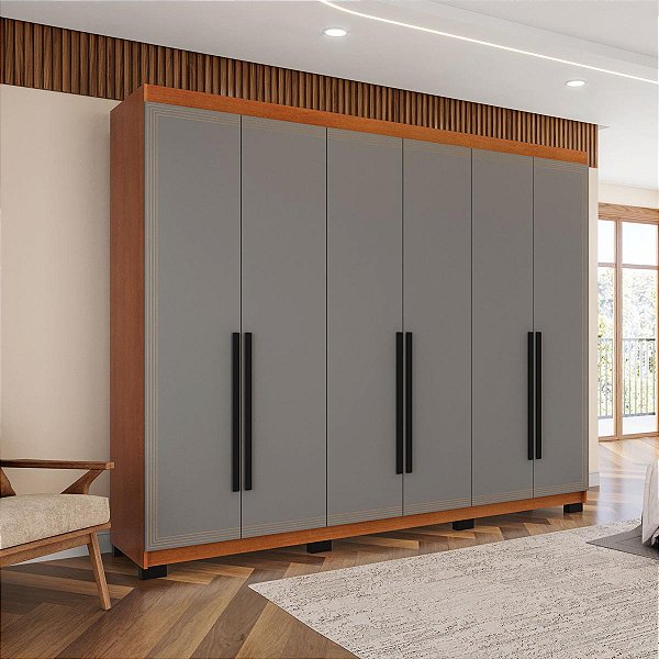 Roupeiro Casal Valência 242X214cm 4 Prateleiras 4 Gavetas e 6 Portas
