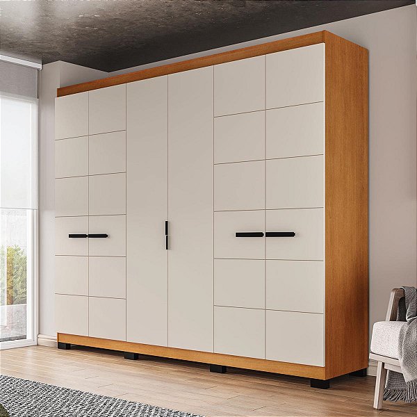 Roupeiro Casal Lisboa 242x214cm com 4 Gavetas 4 Prateleiras e 6 Portas
